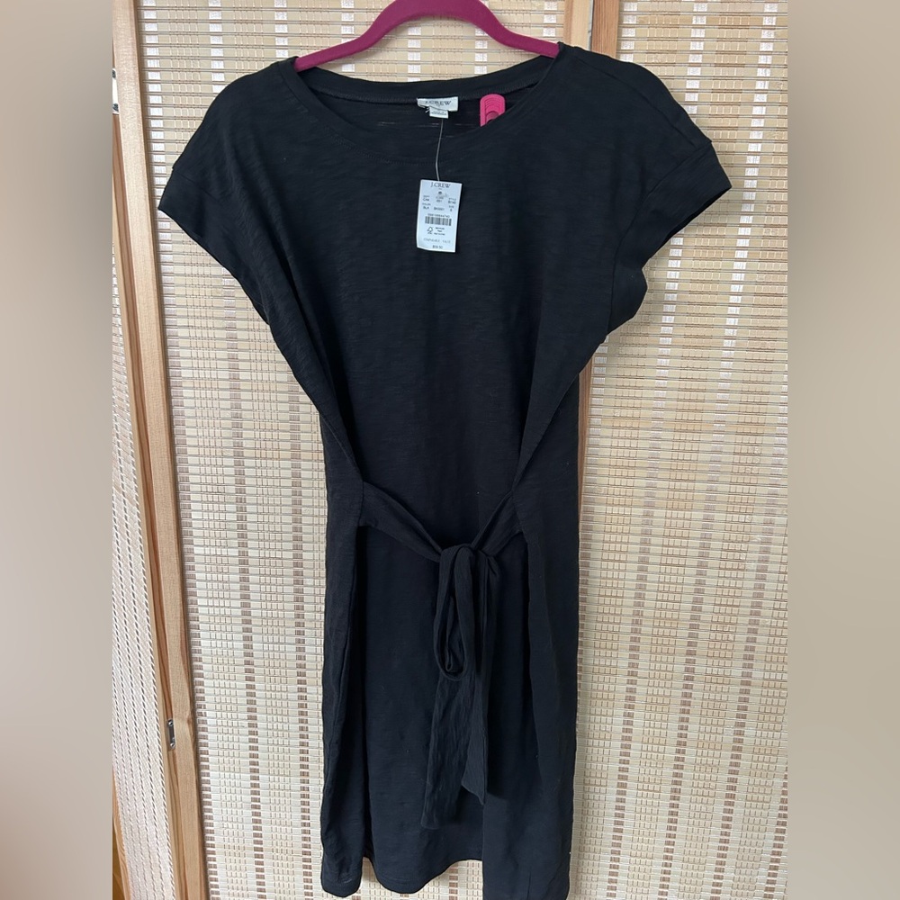 J. Crew black Short Sleeve Tshirt dress with tie NWT